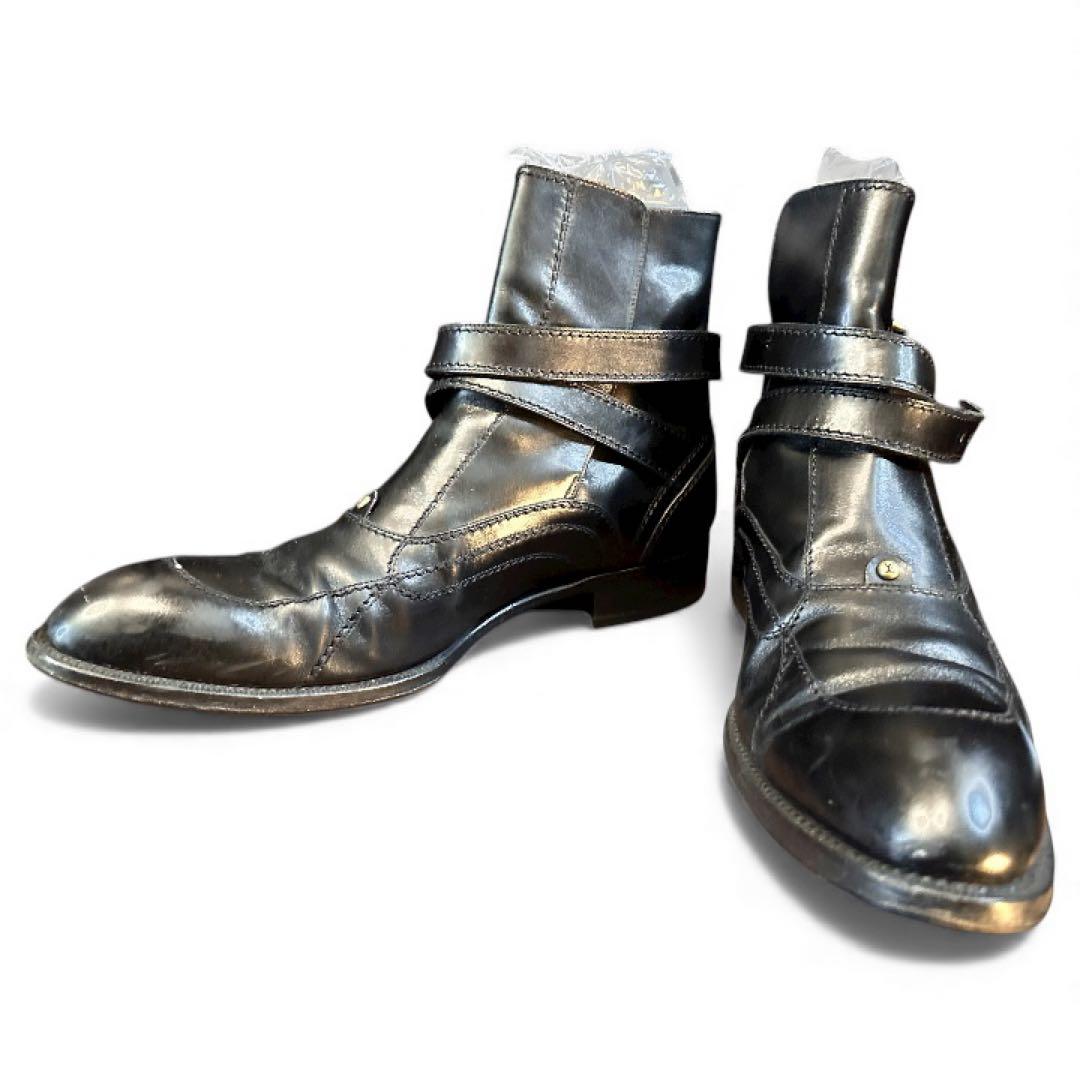希少 2006年製 ルイヴィトン ストラップ レザーブーツ 9 28cm 伊製