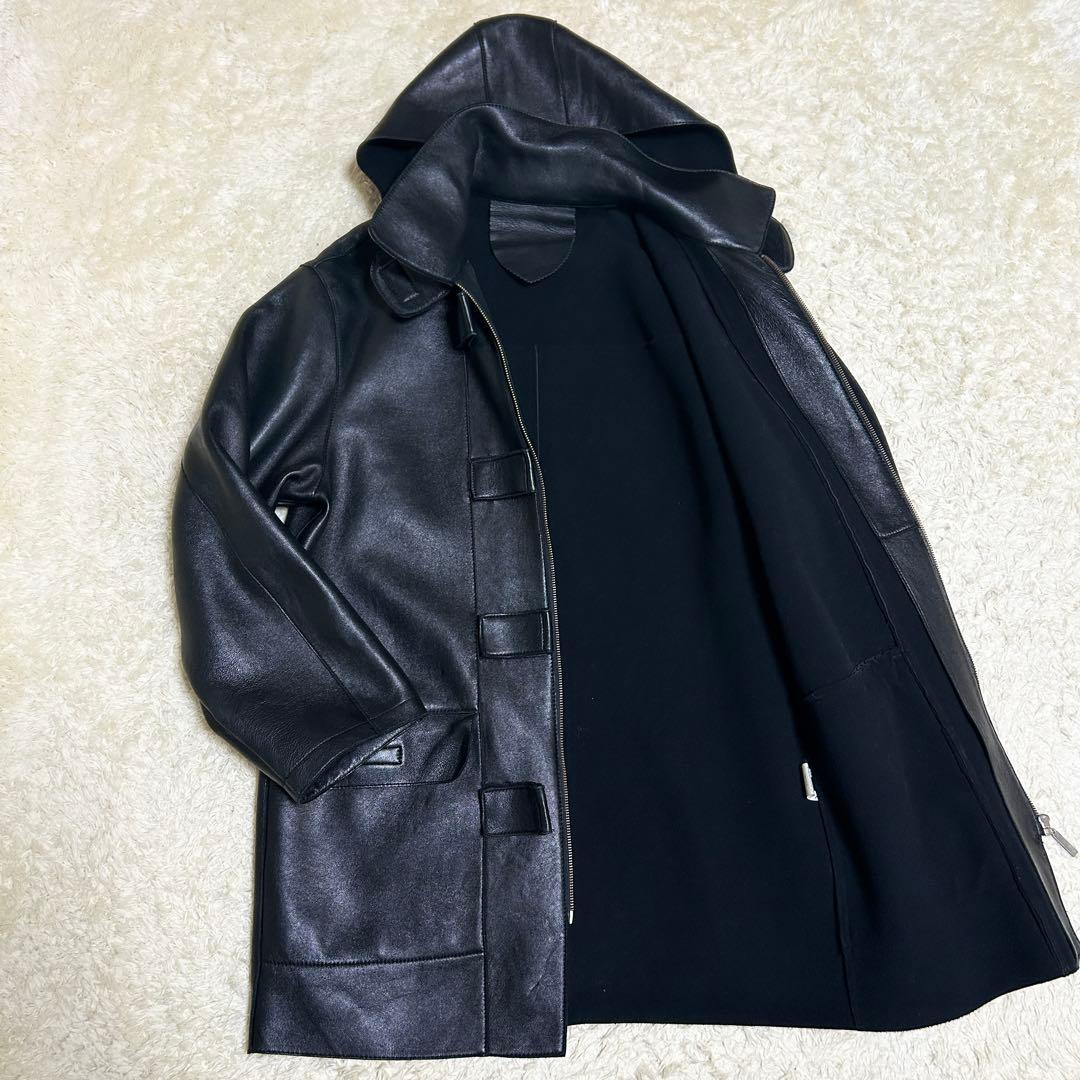 希少✨ イタリア製 レザーコート ラムスキン マイクロポーラーフリース 本革 黒