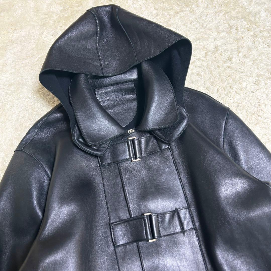 希少✨ イタリア製 レザーコート ラムスキン マイクロポーラーフリース 本革 黒