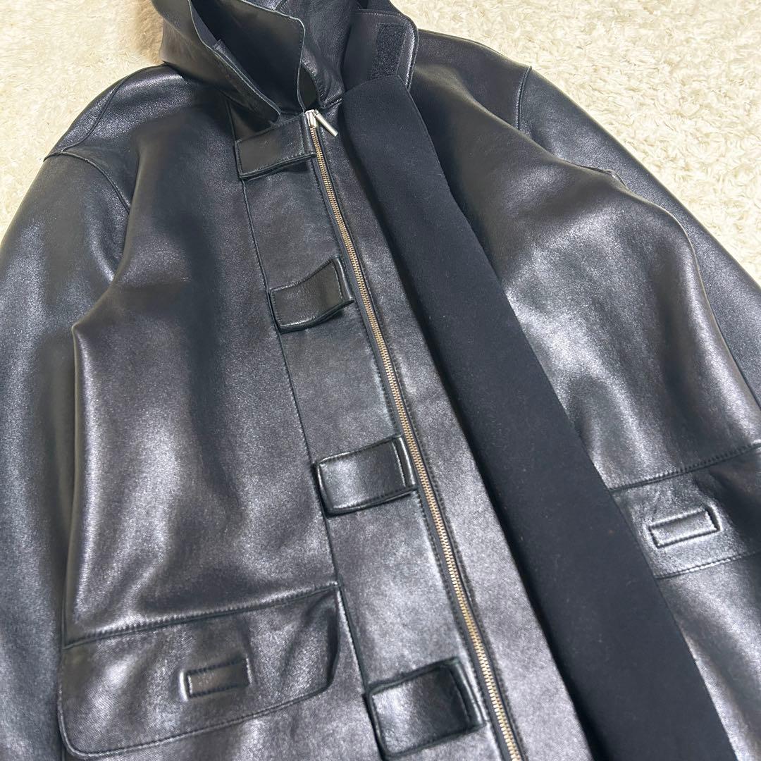 希少✨ イタリア製 レザーコート ラムスキン マイクロポーラーフリース 本革 黒