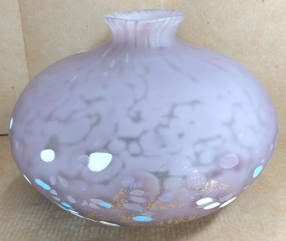 【本物保証】藤田喬平 手吹 金彩 花瓶(薄紫系) 共箱 栞 デパートカード