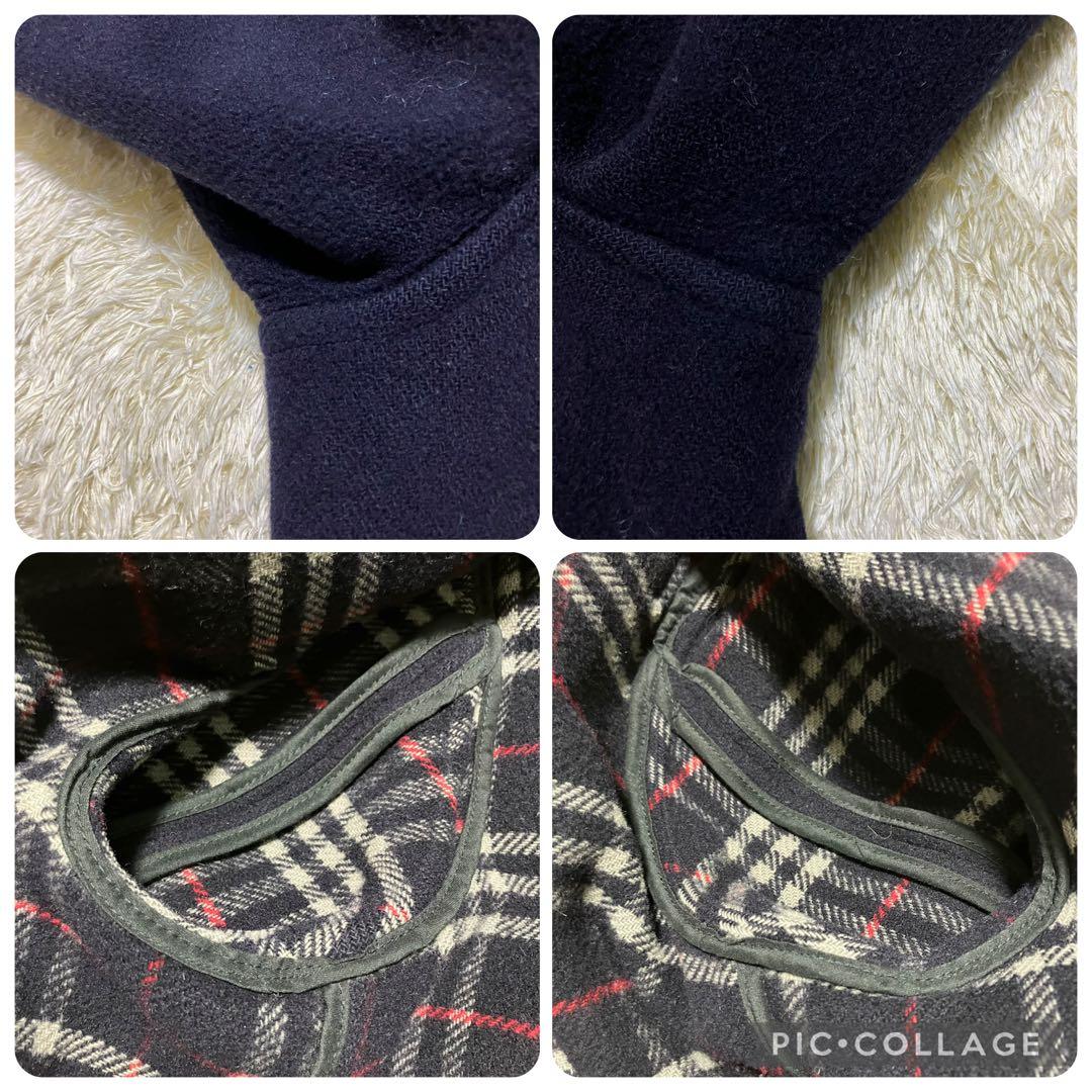 バーバリーロンドン　ダッフルコート　ノバチェック　ロング　ネイビー　英国製　L