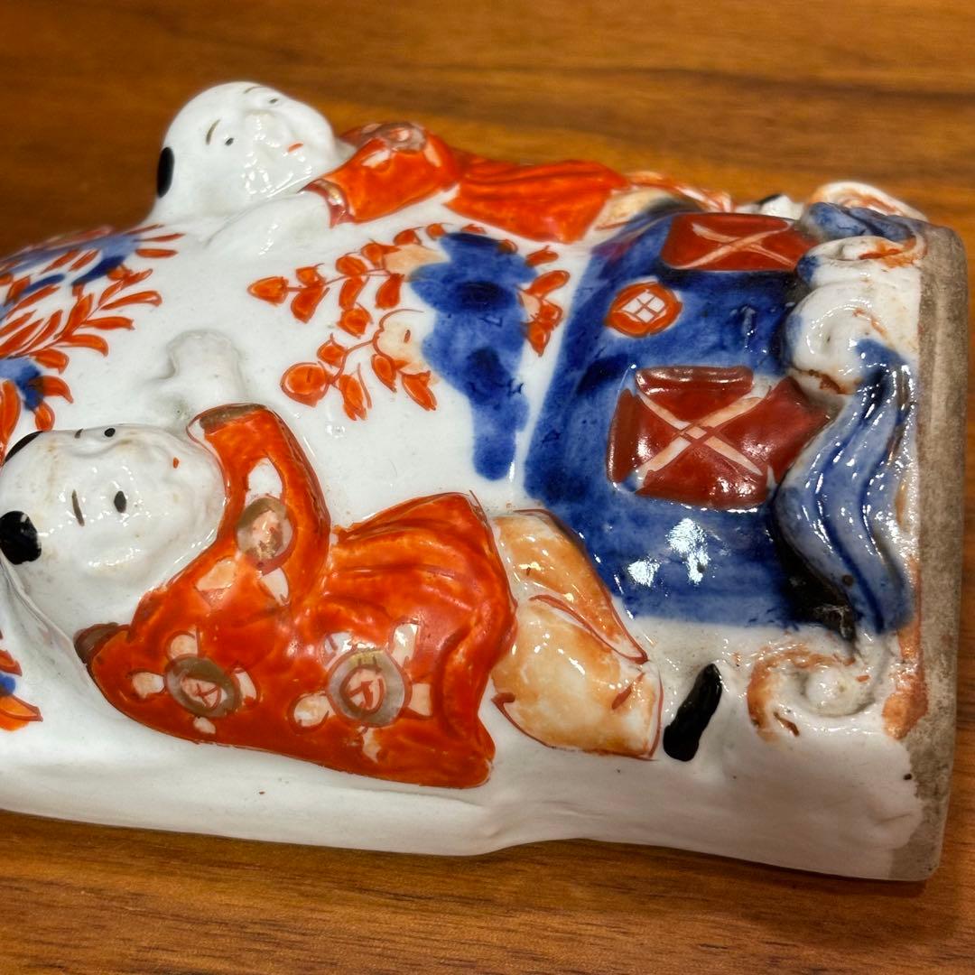 江戸時代　古伊万里　赤絵　唐子　掛け花入　花瓶　花器