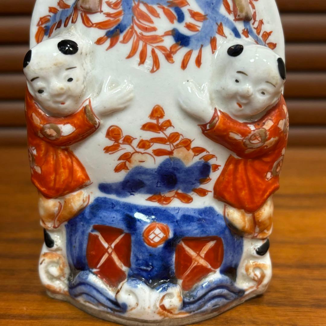 江戸時代　古伊万里　赤絵　唐子　掛け花入　花瓶　花器