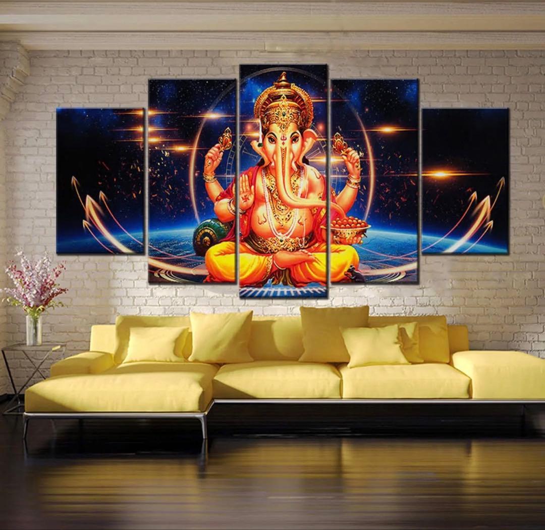 置物 5-piece Ganesha multi-panel canvas art.