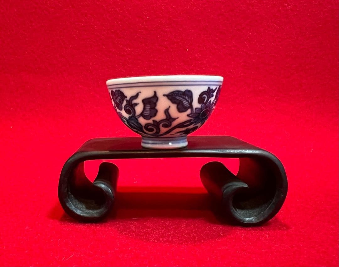 平安竹泉 青花 染付 盃 鸡心盃 茶器 茶道具