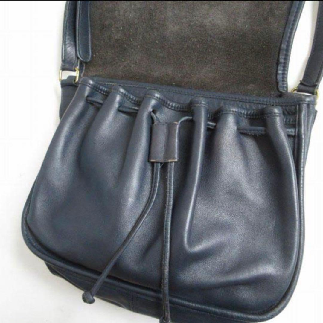 USA製 COACHオールドコーチ フラップタイプ レザーショルダーバッグ 紺系
