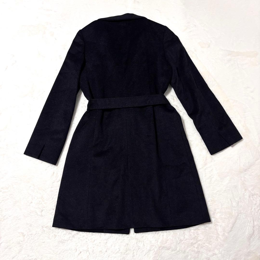 23区 ロングコート ウール アンゴラ ベルト Aライン 黒 40 ステンカラー