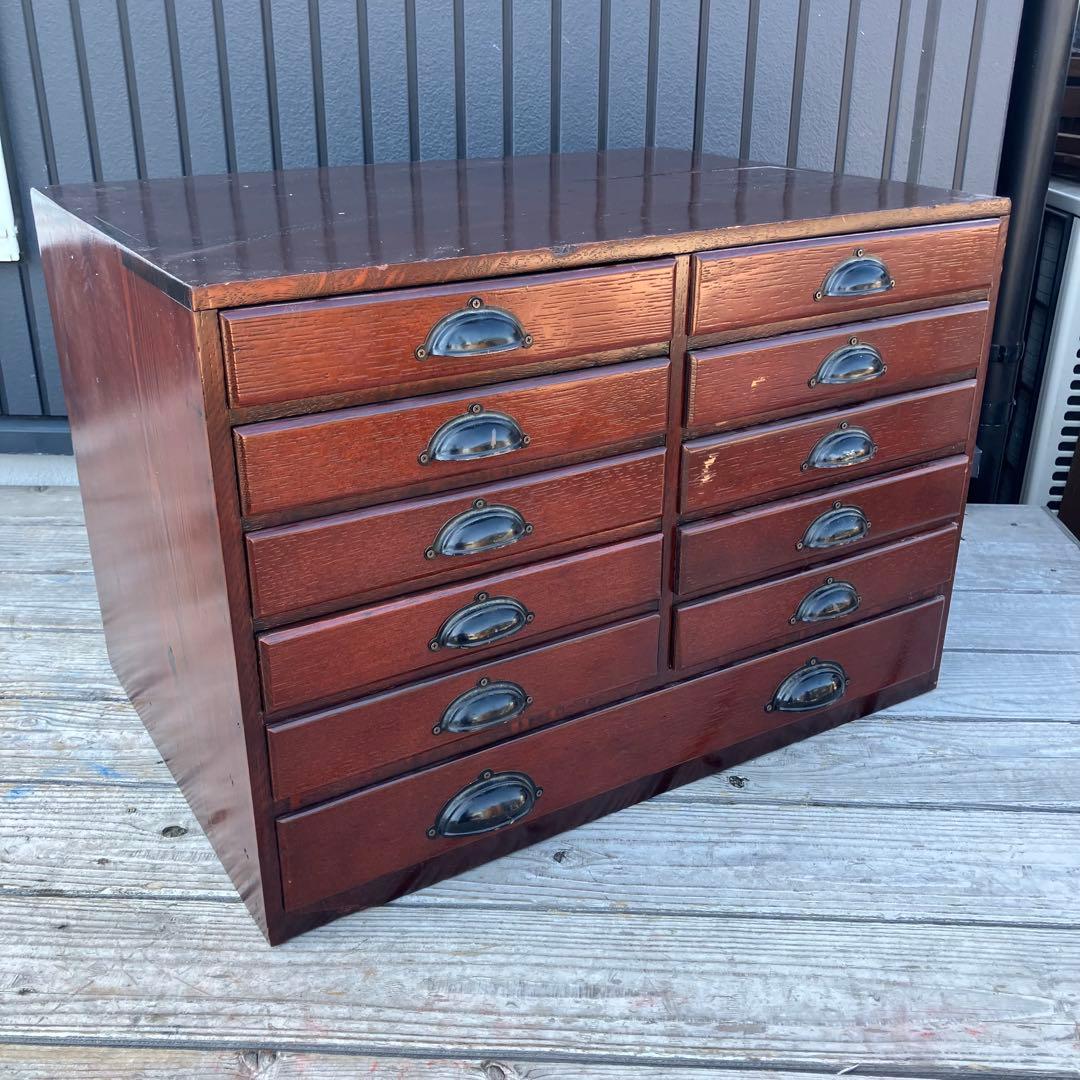 北欧レトロ ヴィンテージ 古家具 書類棚 整理棚 木製チェスト 11杯 箪笥