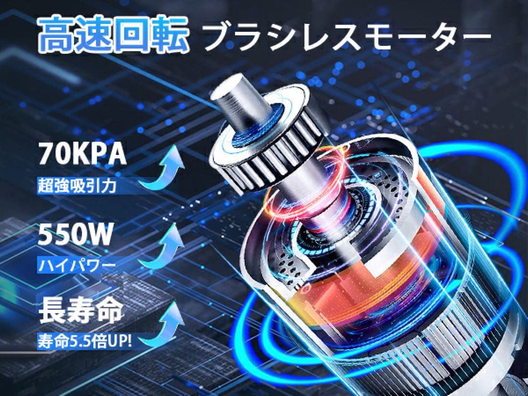 コードレス掃除機 70Kpa超強力 LEDライト付 自立式 サイクロン式