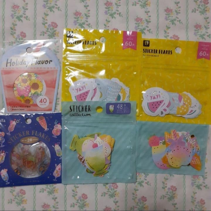 【C】 サマー　夏　スイカ　アイス　レターセット　フレークシール