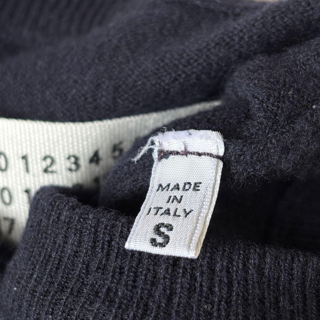 本人期 マルタンマルジェラ エルボーパッチニット ネイビー 羊革 14 Vネック