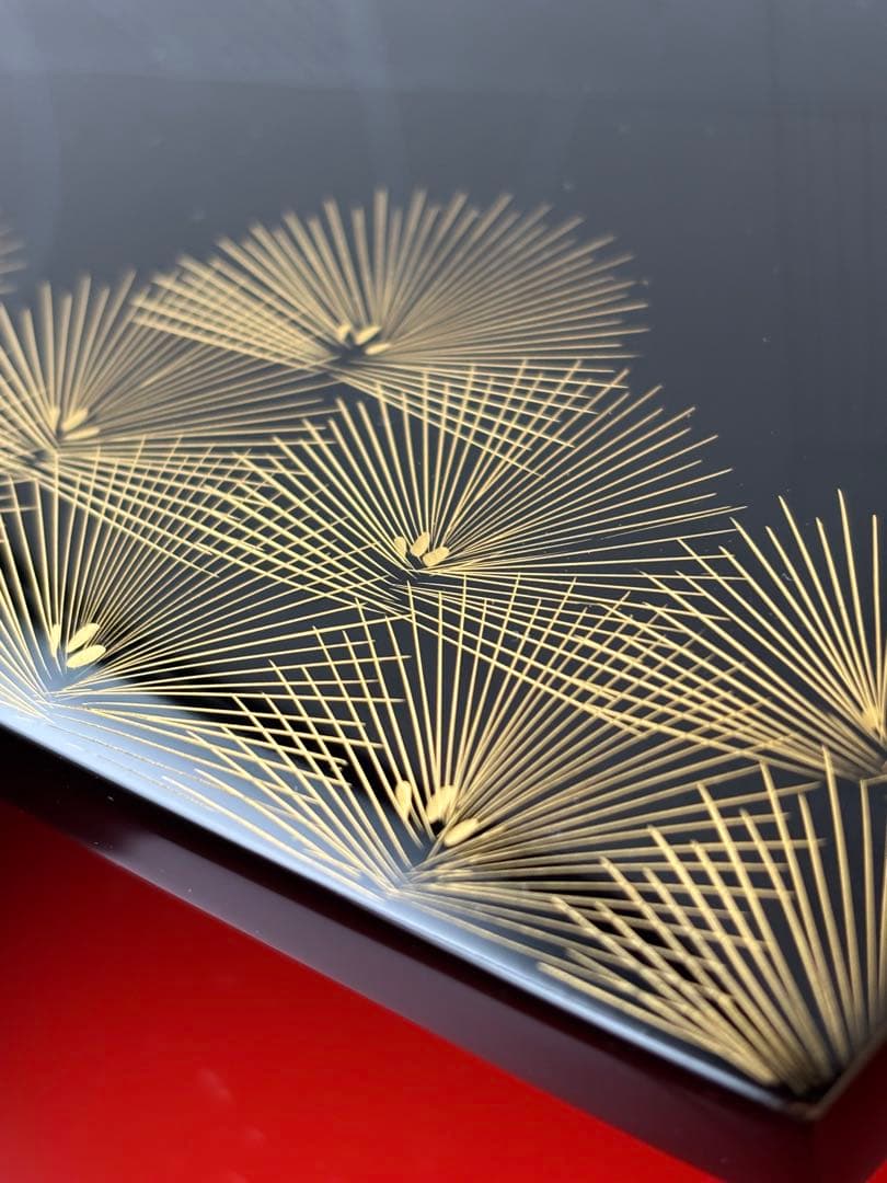 輪島塗　三段重　沈金　寿松　天然木　うるし塗装