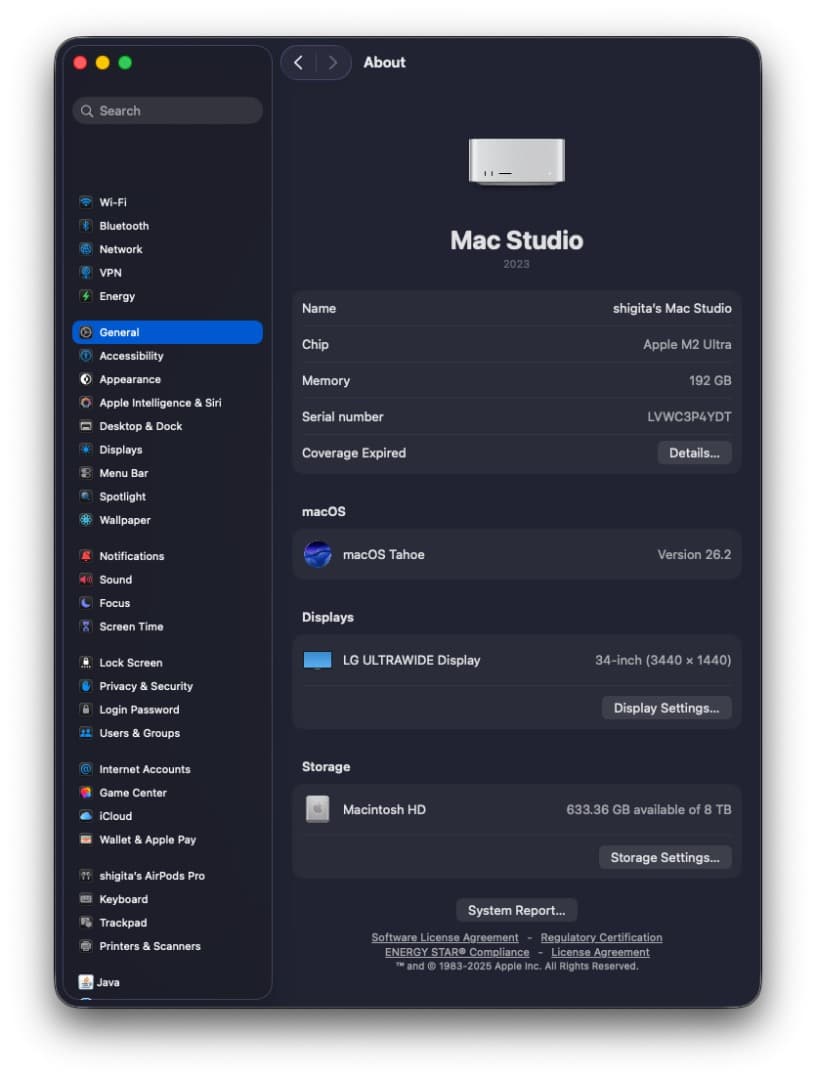 Mac Studio 2023 M2 Ultra 192GBメモリ 8TB容量