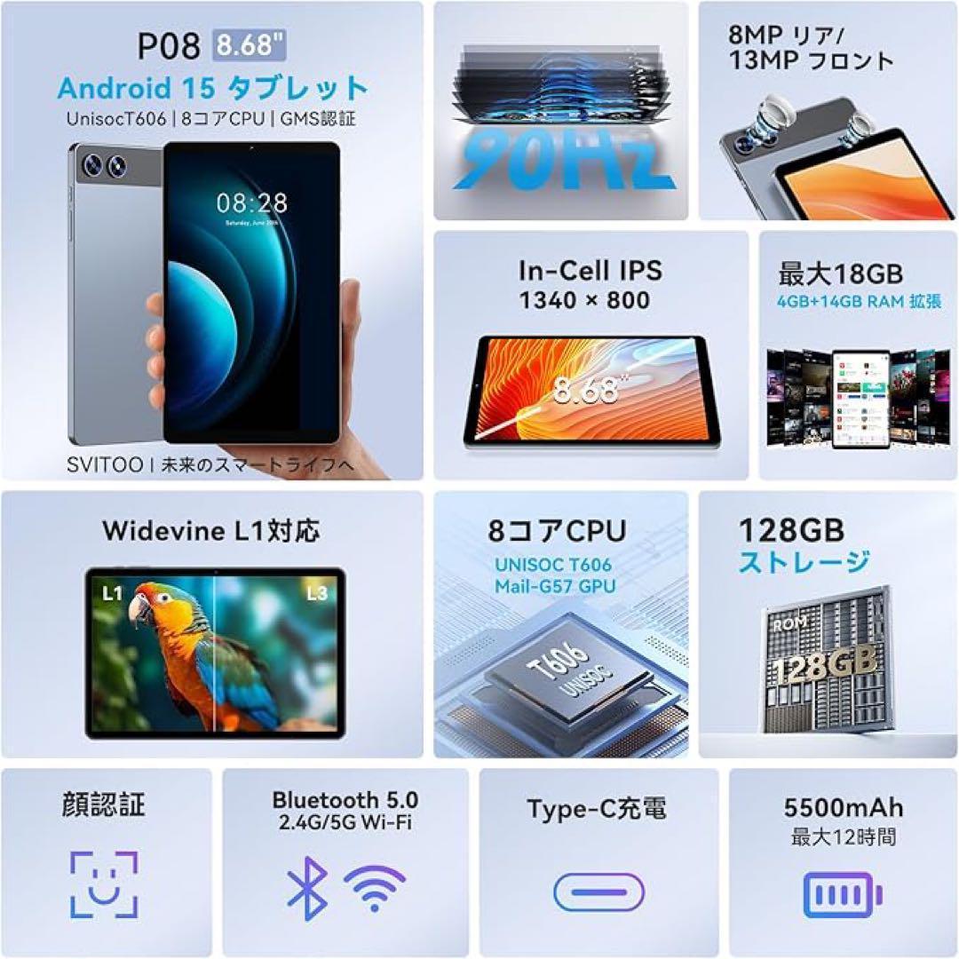Android15タブレット 本体 新品 8.7インチ 専用ケース付き 8コア