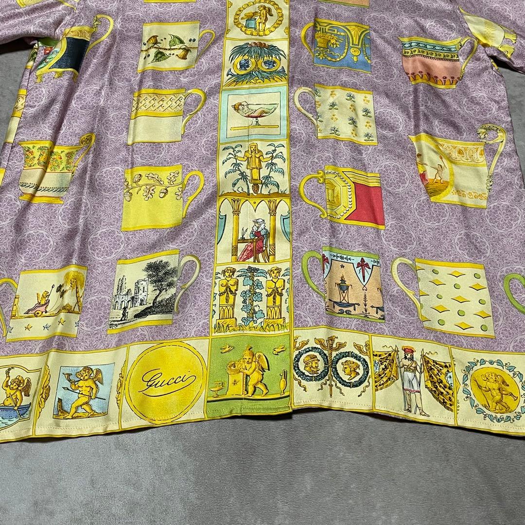 希少　グッチ　GUCCI （40） マグカップ柄シャツ　総柄　シルク100%