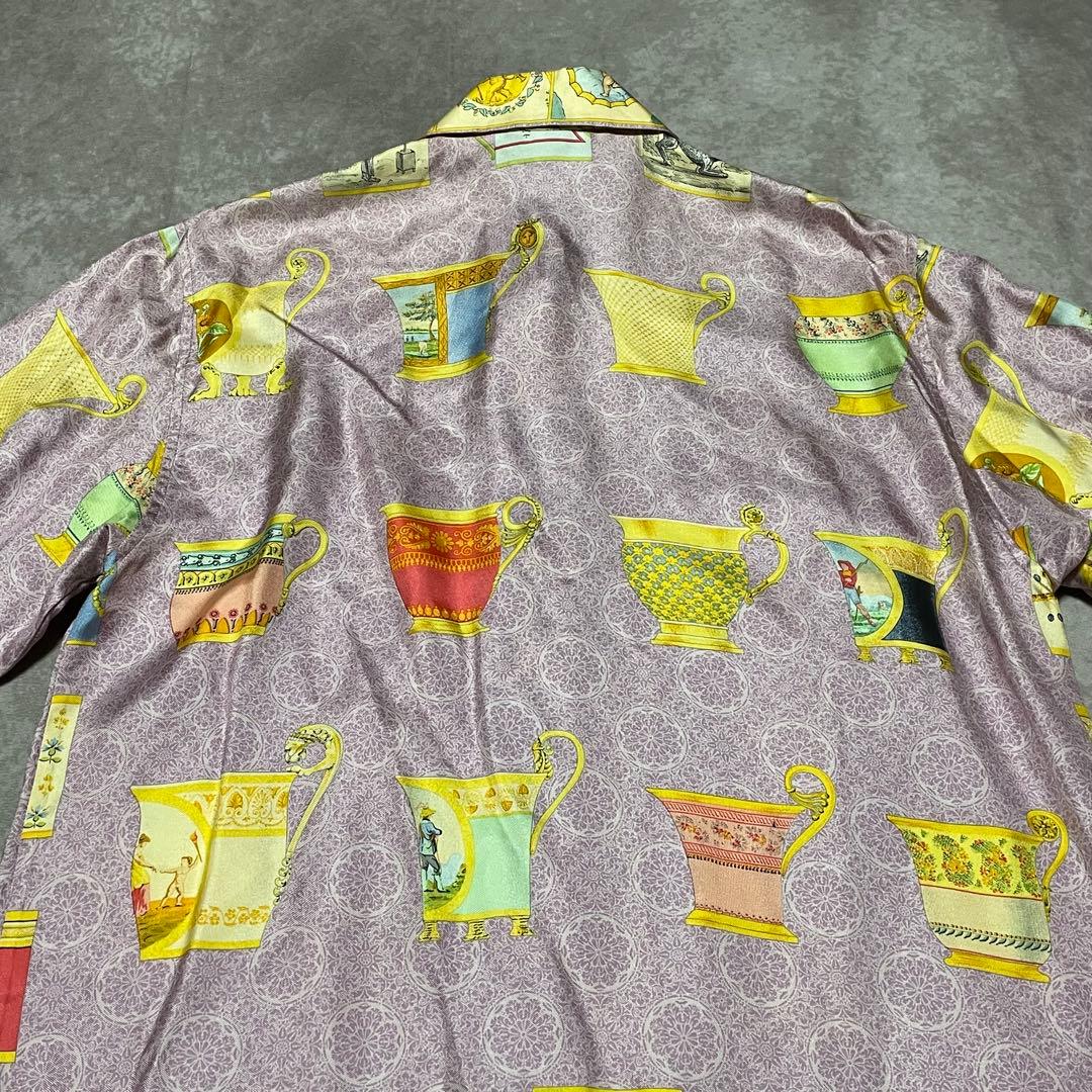 希少　グッチ　GUCCI （40） マグカップ柄シャツ　総柄　シルク100%