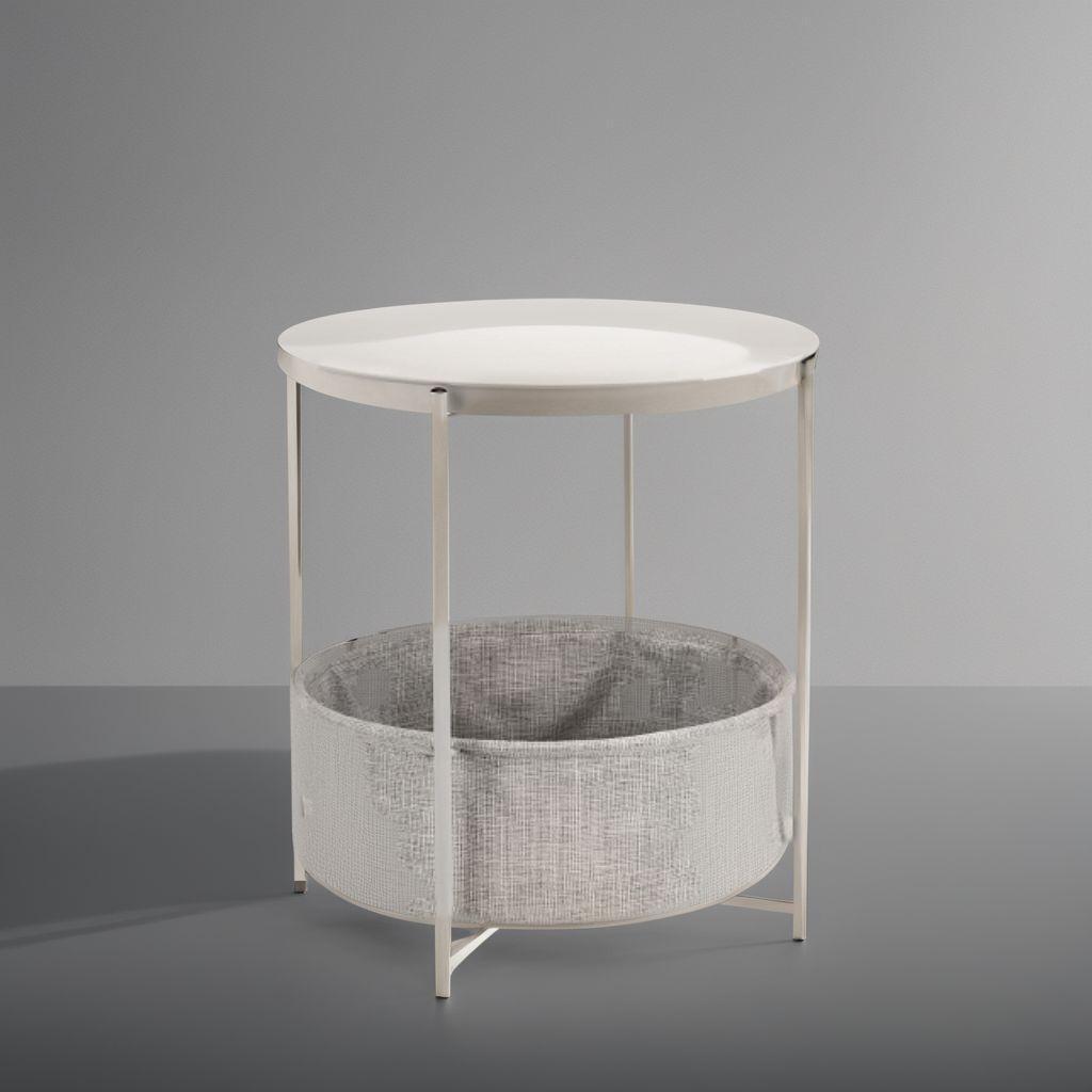 ☆ファブリック　収納付き　サイドテーブル　ラウンド収納付き