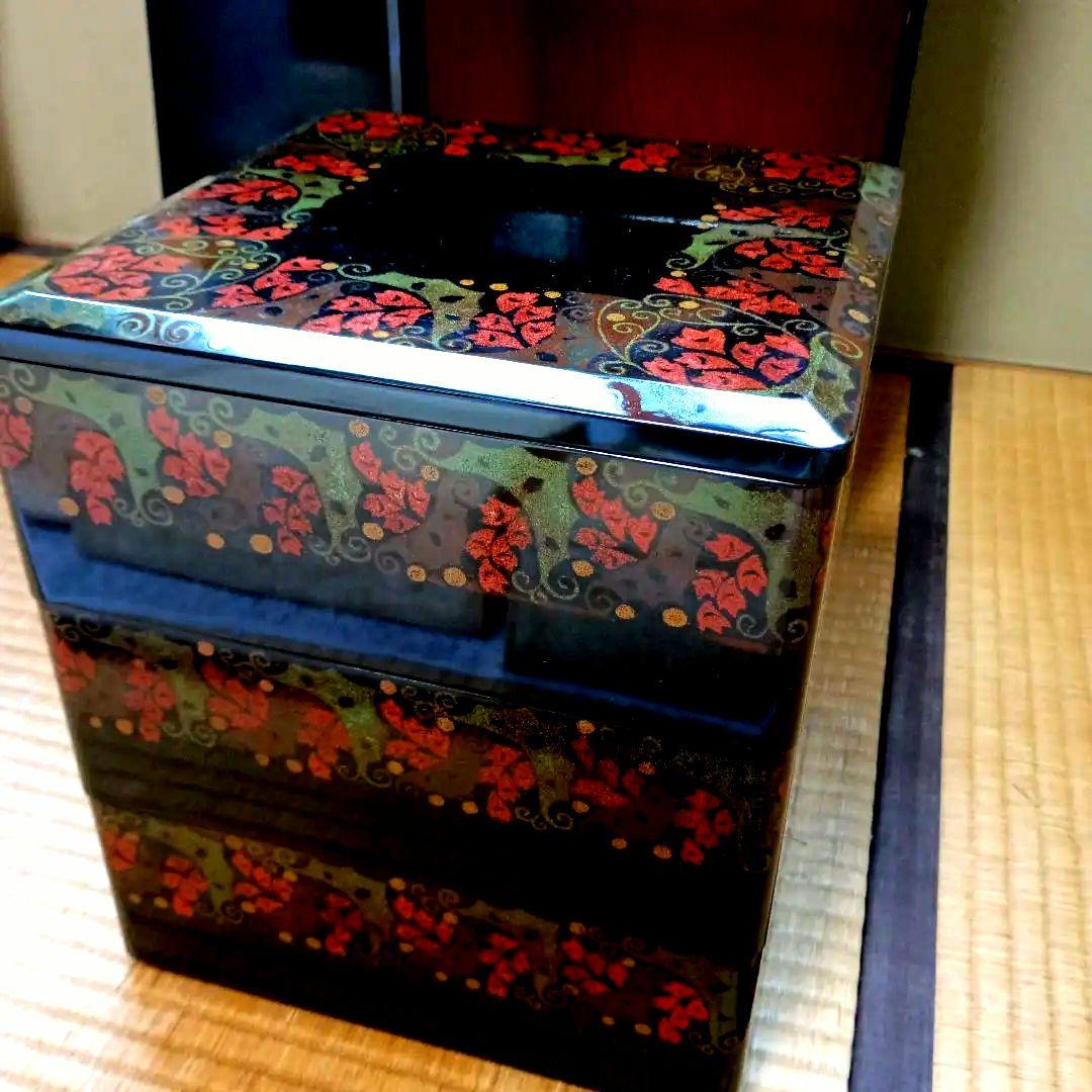 おかもち付き 金箔使用 高級重箱 年代物 5段 富山漆器 木製 お正月 お節料理