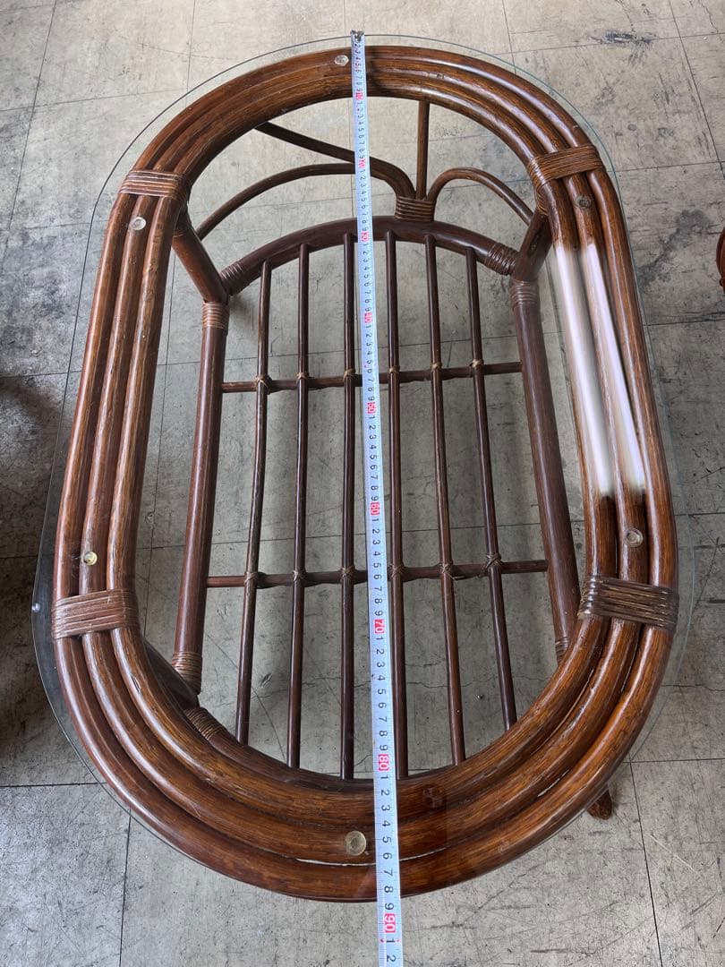 ラタン家具　センターテーブル　ガラステーブル　コーヒーテーブル　※直接引き取り可