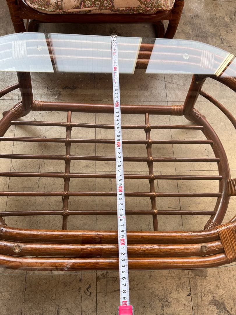 ラタン家具　センターテーブル　ガラステーブル　コーヒーテーブル　※直接引き取り可