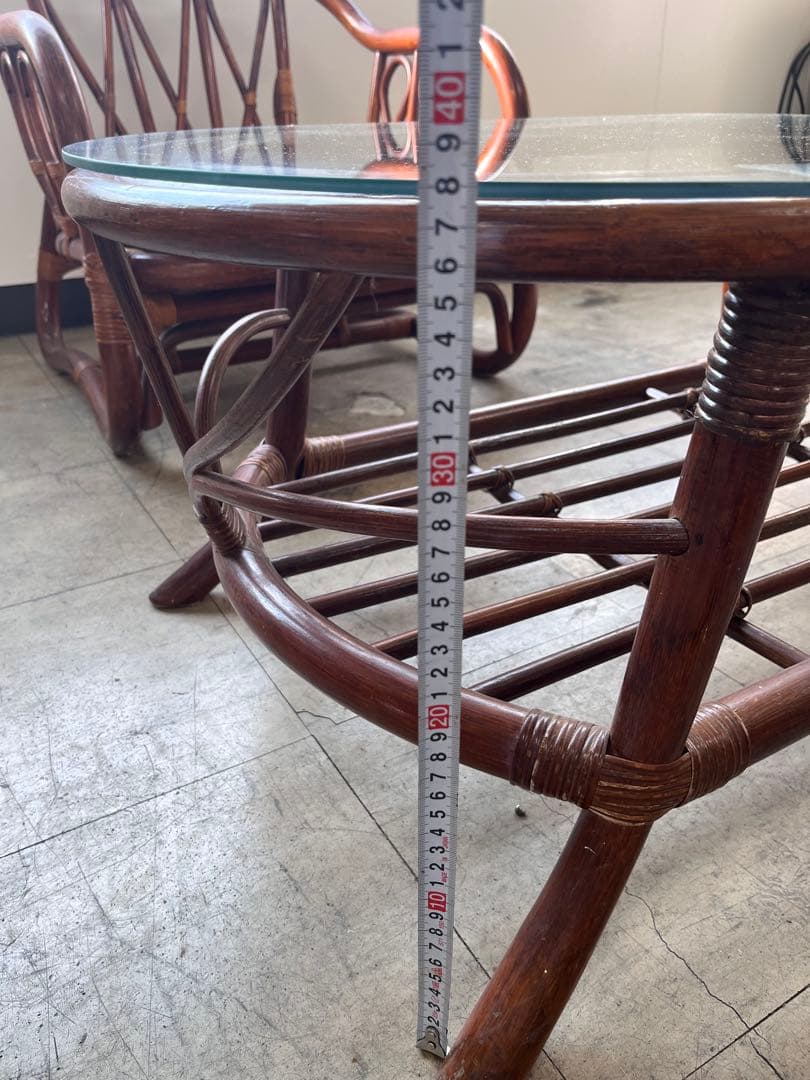 ラタン家具　センターテーブル　ガラステーブル　コーヒーテーブル　※直接引き取り可