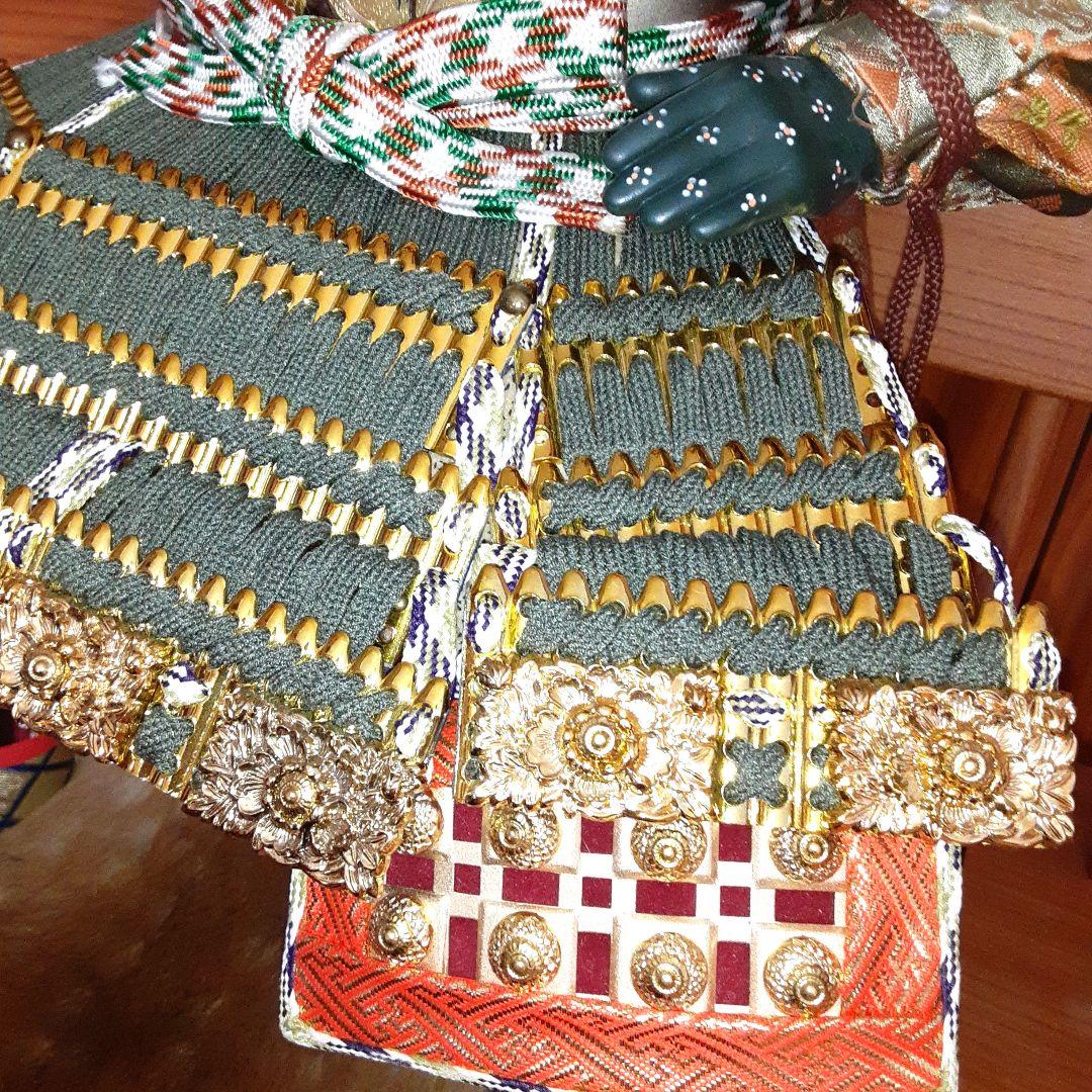 紫峰作 鎧着武者人形 子供大将飾 五月人形 12号 彫金仕上　箱付