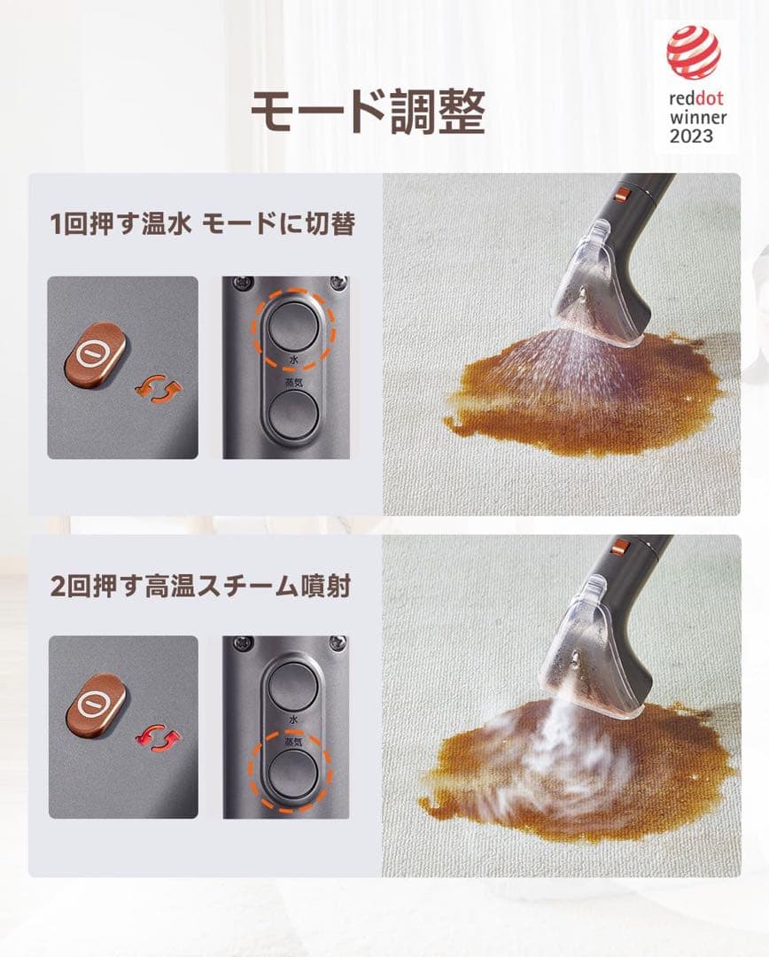 uwantリンサークリーナー　100℃蒸気&60℃加熱&18000Pa超強吸引力