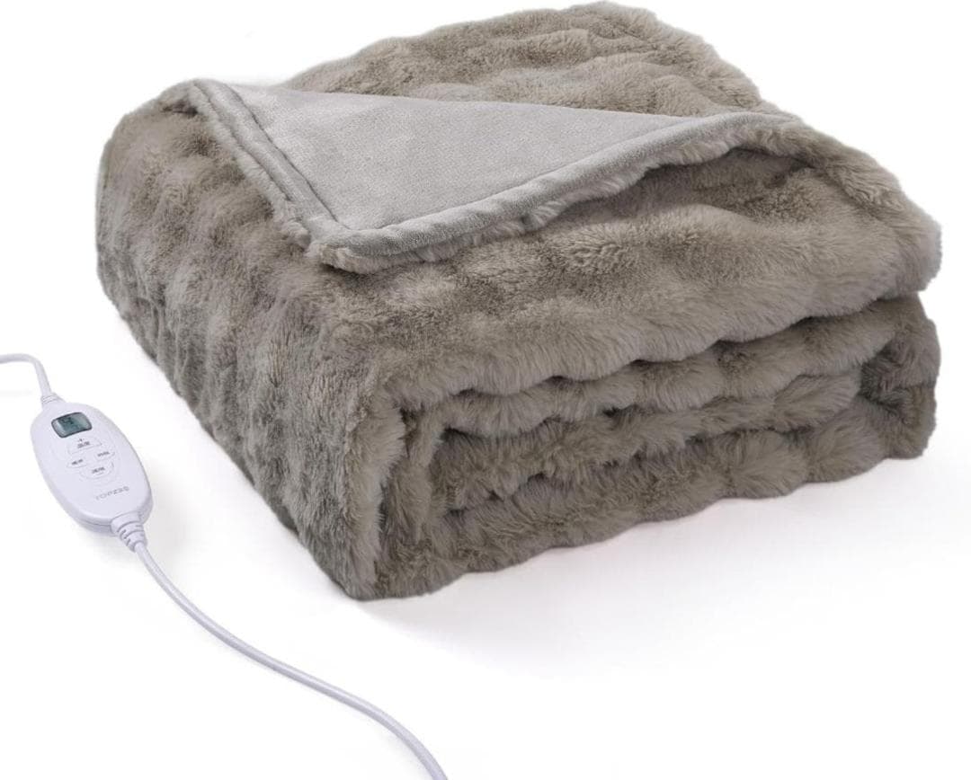 新品未開封 TOPZEE 電気毛布 掛敷兼用 ラビットファー調 ライトグレー