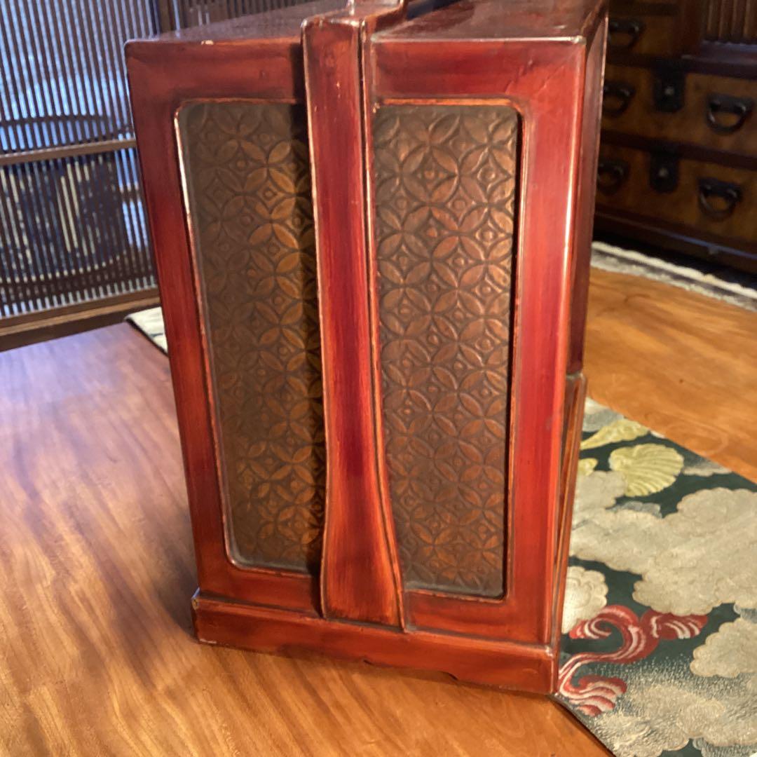 煎茶道具　唐物　木製漆　器局　茶箪笥　螺鈿　山水、梅に山茶花蒔絵