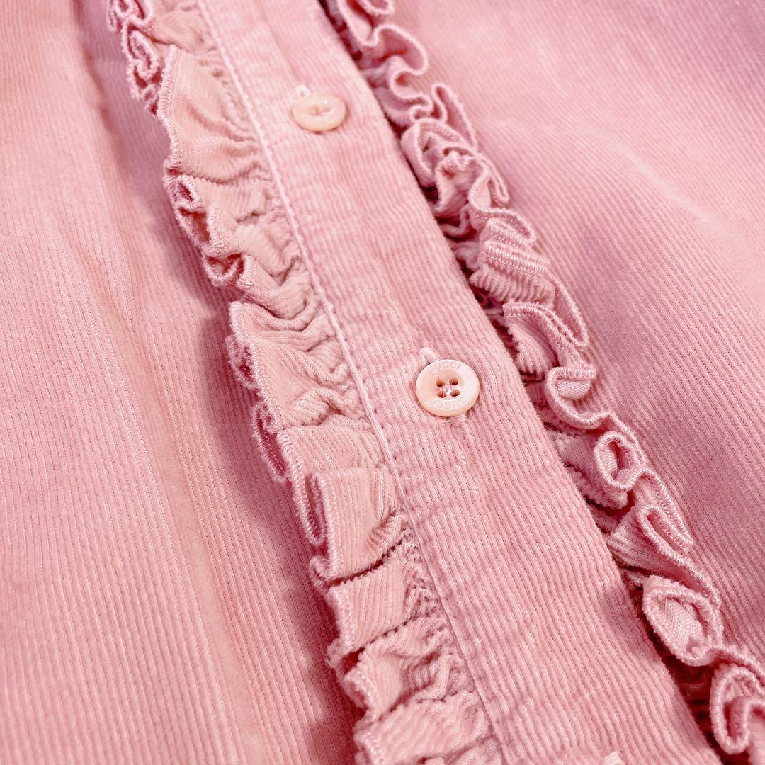 GUCCI グッチ　コーデュロイ　胸元フリル　膝丈長袖ワンピース　ピンク　36