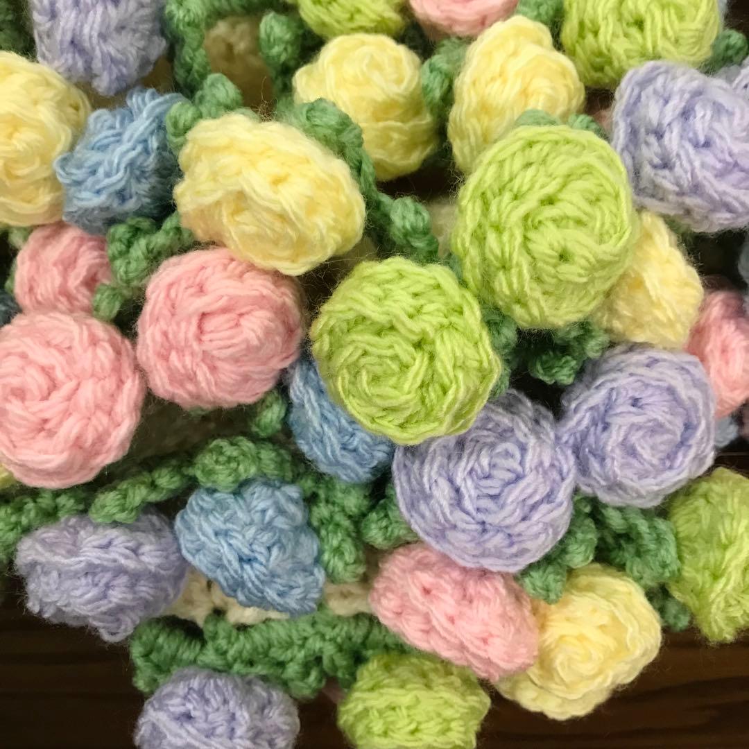 ブーケブランケット　花束ブランケット　薔薇　バラ　編み物　かぎ針編み
