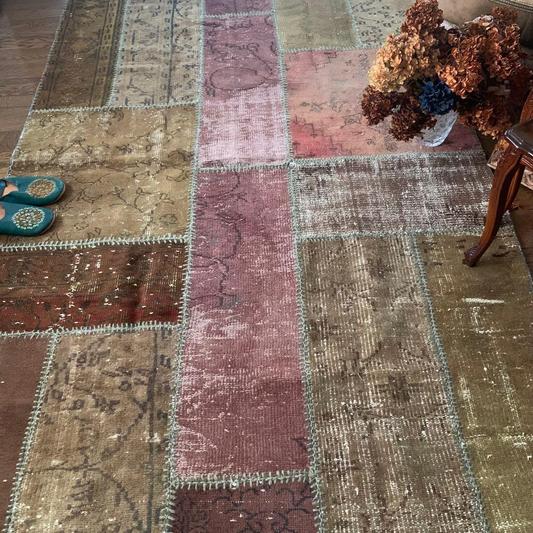 超超大判　288×144 トルコヴィンテージラグ　パッチワーク　アッシュカラー