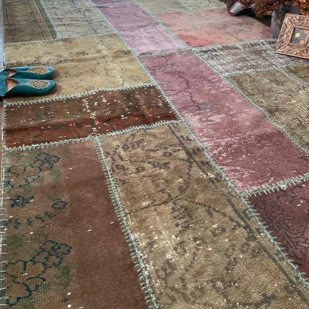 超超大判　288×144 トルコヴィンテージラグ　パッチワーク　アッシュカラー