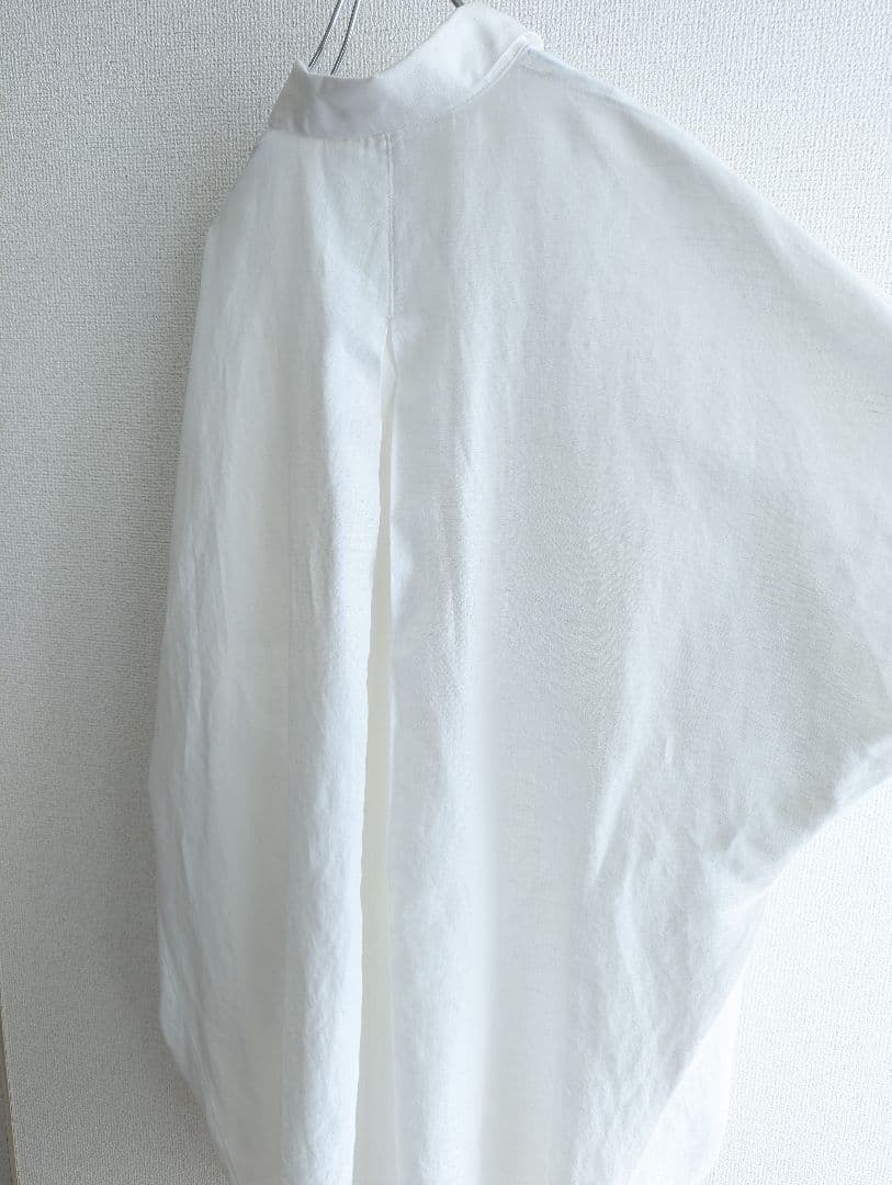 【美品】ENFOLD コクーン　スキッパーシャツ白チュニック　リネン混合