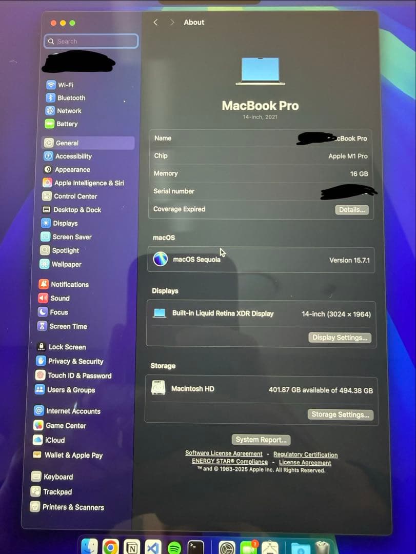 R*i様 MacBook Pro 14インチ M1 Pro 2021 16GB/