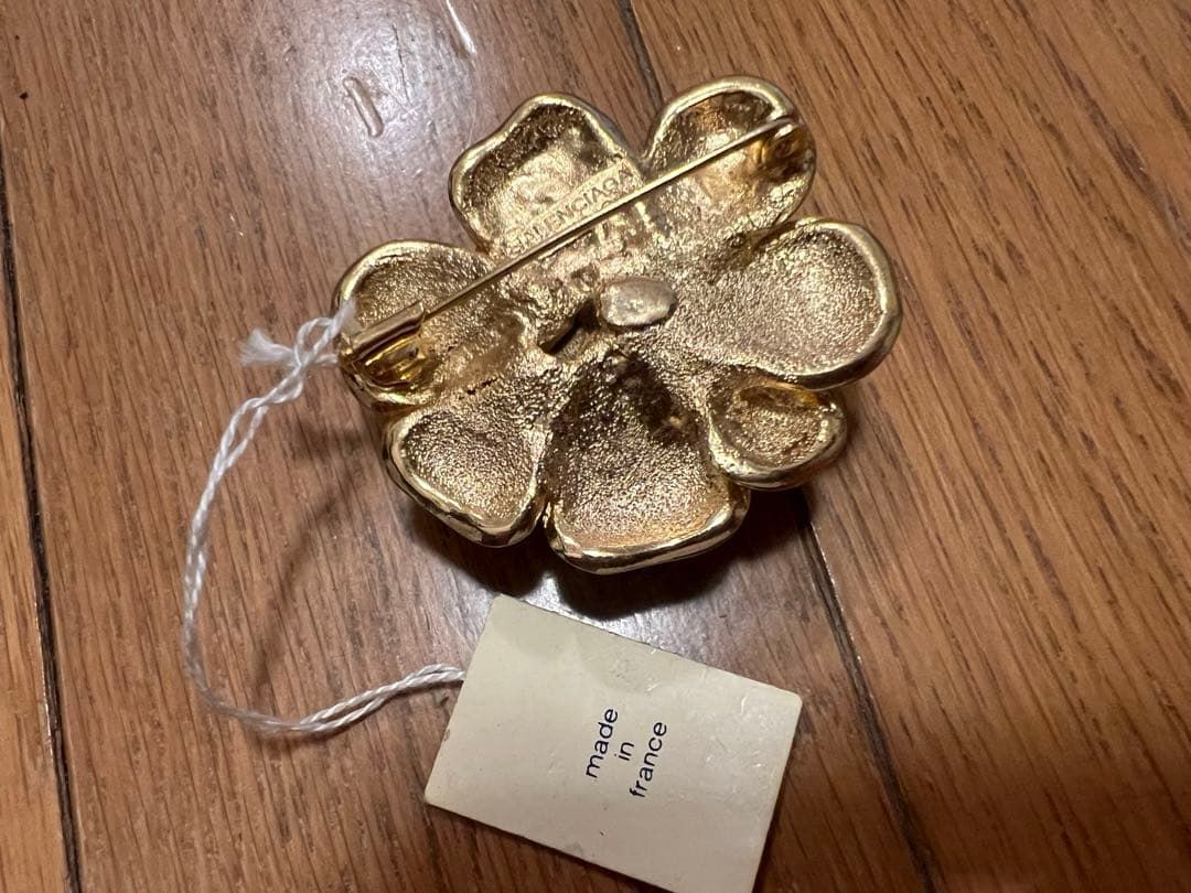 美品レア　バレンシアガ　ヴィンテージ　ブローチ　フラワー　ゴールド　グリーン