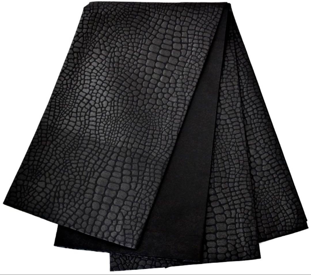 お仕立て上がり 振袖用 クロコ風 型押し柄 袋帯 日本製 ブラック　黒