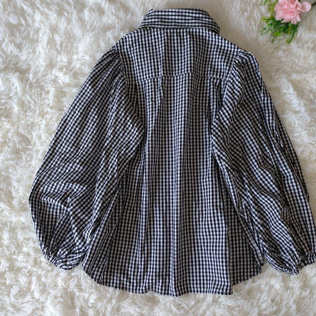ヨリ Yori ギャザースリーブ ギンガムチェックブラウス ボウタイ リボン