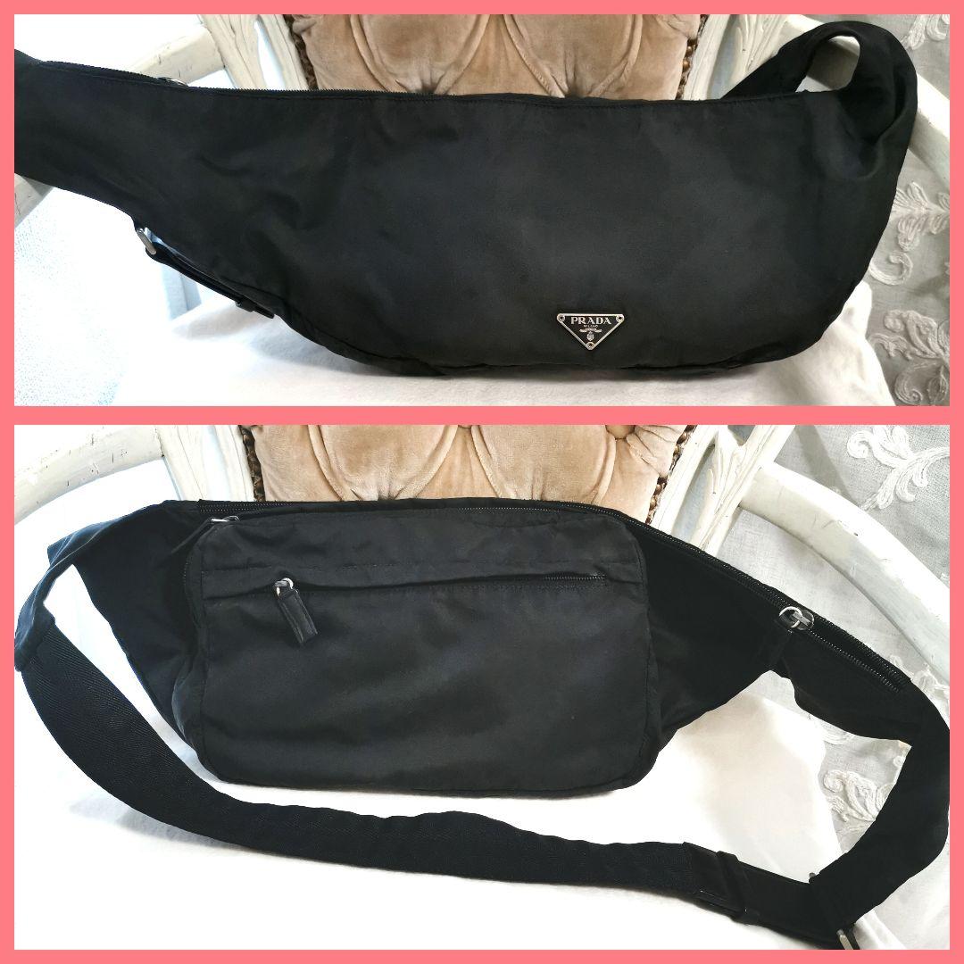 【良品】プラダPRADA ボディバッグ斜めがけショルダーバッグ 黒　鑑定済み!