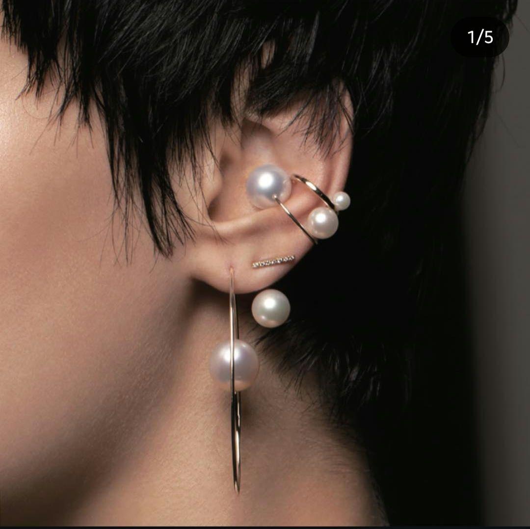 Hirotaka ブラックパール ショートバーピアス