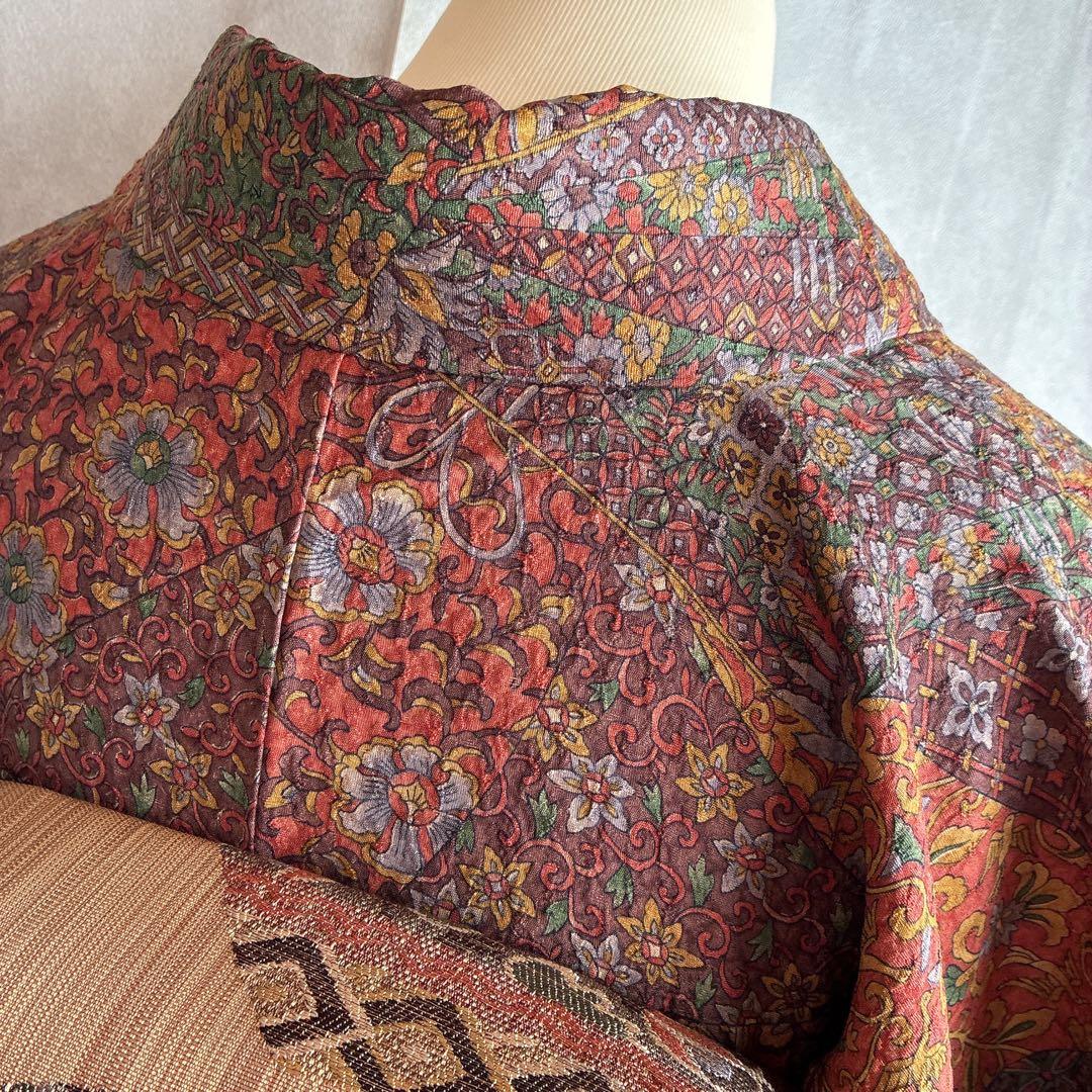 小紋　フルセット　着物　正絹　更紗　普段着物　深みカラー　大人シック　J1