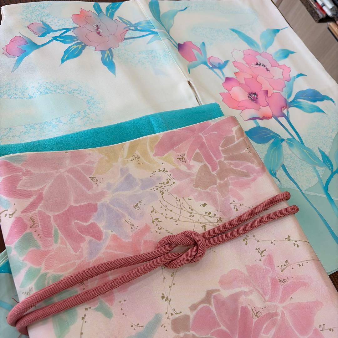 正絹訪問着と袋帯・帯締め・帯揚げ4点セット