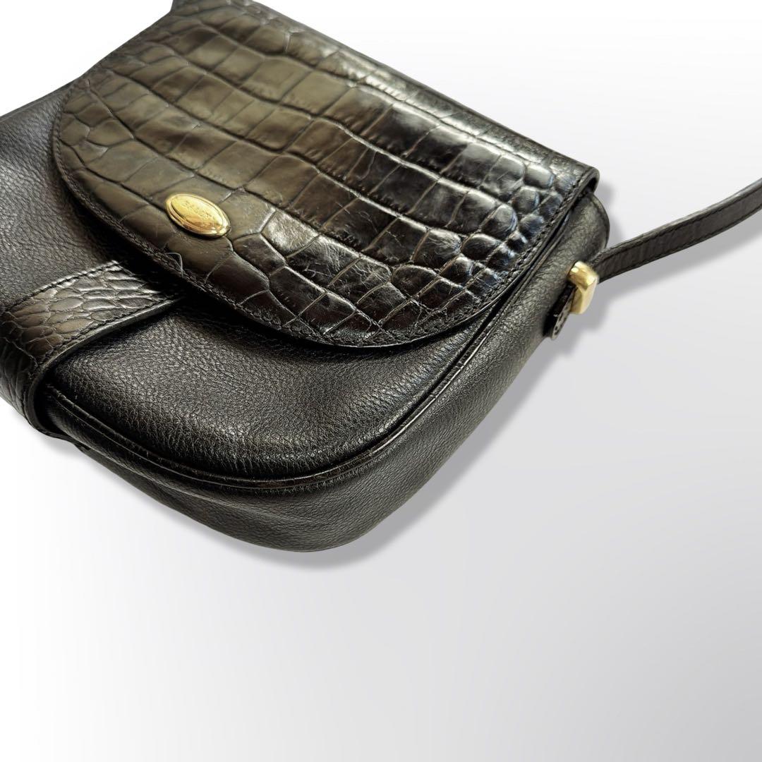 BALLY ショルダーバッグ　クロコダイル　ブラック　ゴールド金具　レザー