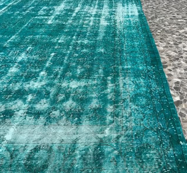 トルコ製ヴィンテージラグ981 超大判 ダークターコイズブルー オーバーダイ