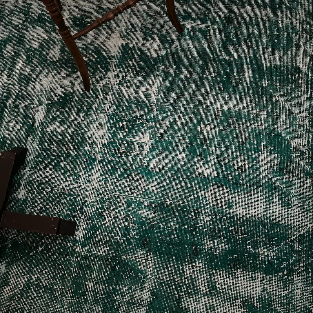 トルコ製ヴィンテージラグ981 超大判 ダークターコイズブルー オーバーダイ