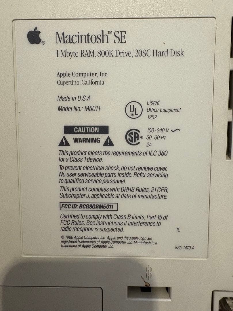 Apple Macintosh SE 本体[通電確認ジャンク品]