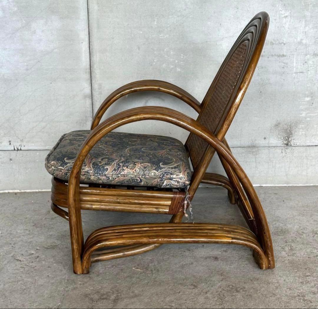 ꧁オールドラタン꧂カフェ風✦レトロラタン大型アームチェア　1人掛けソファー