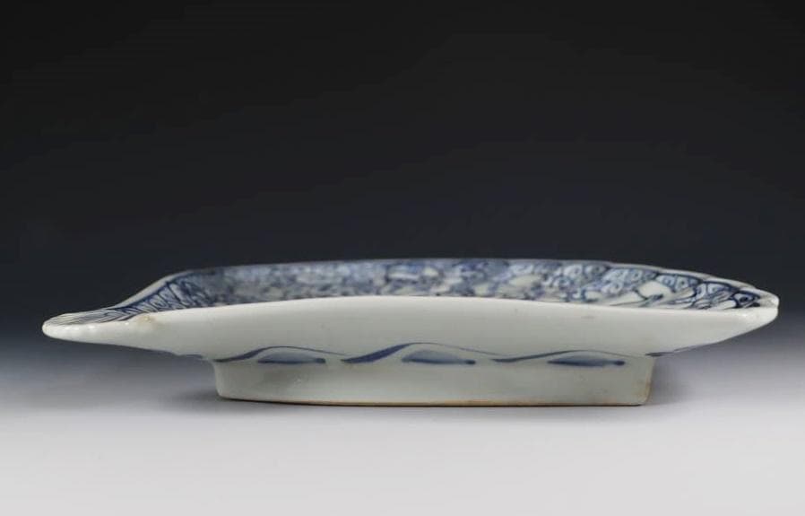 （貴重）古伊万里 　江戸期天保年　染付扇形地図皿 　M320