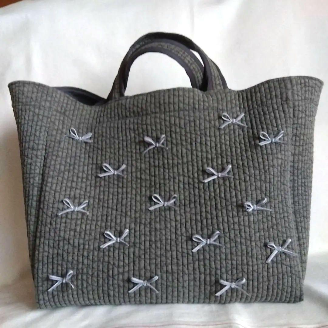 マグネット 底板☆ピクニックトート☆ ダークグレー ベルベットリボン ヌビバッグ